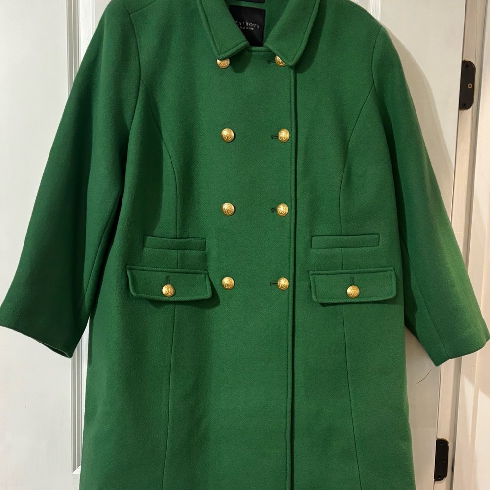 Talbots Green Wool Classic Coat 20WP with Gold Buttons